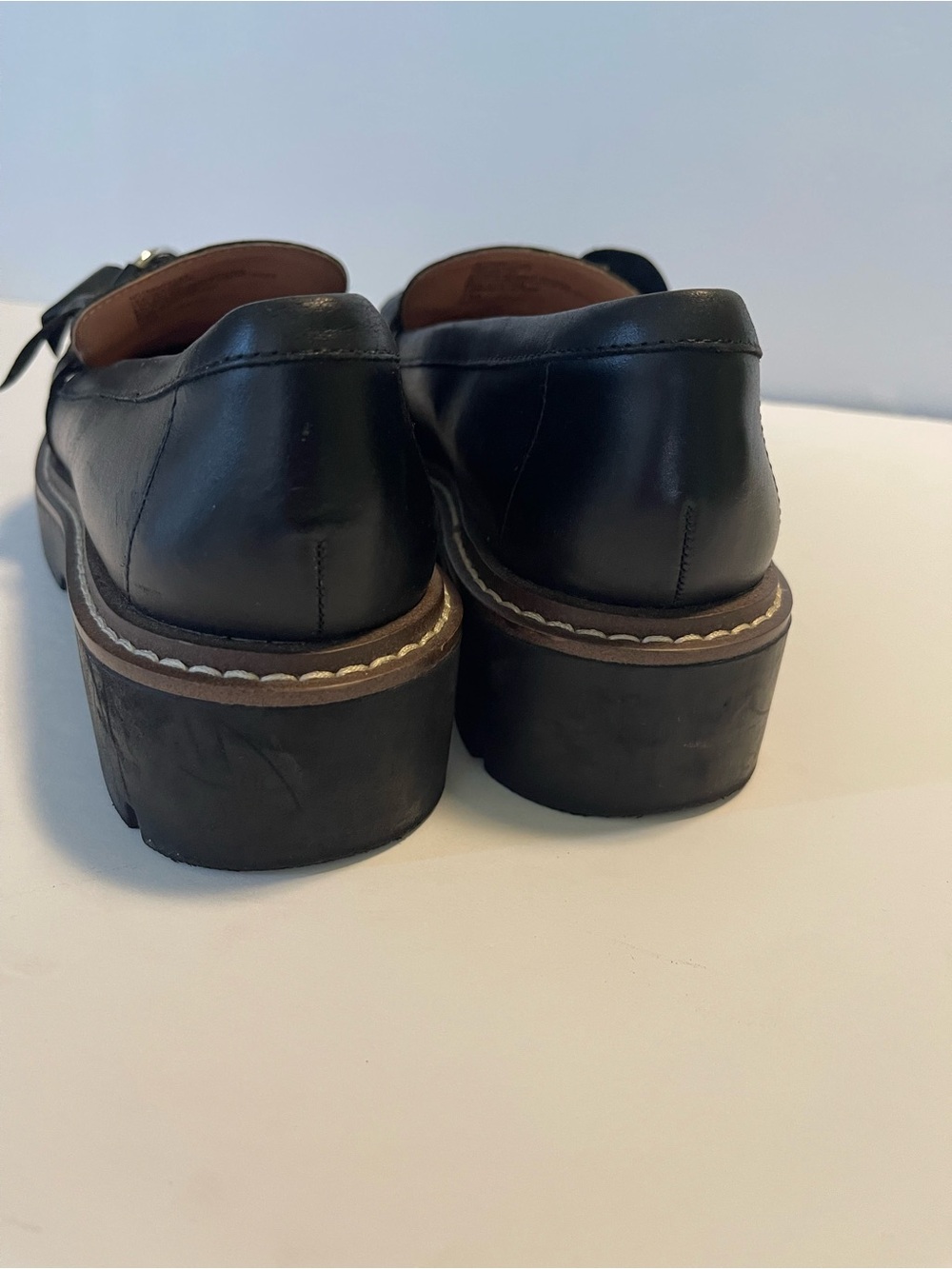 Nordstrom Loafers Chunky Platform Leather Size 7 Silver Chain Hardware - Picture 6 of 16
